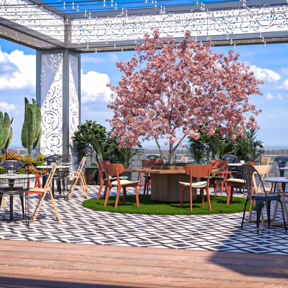 Rooftop restaurant interior ideas in Noida - Vision Interiors
